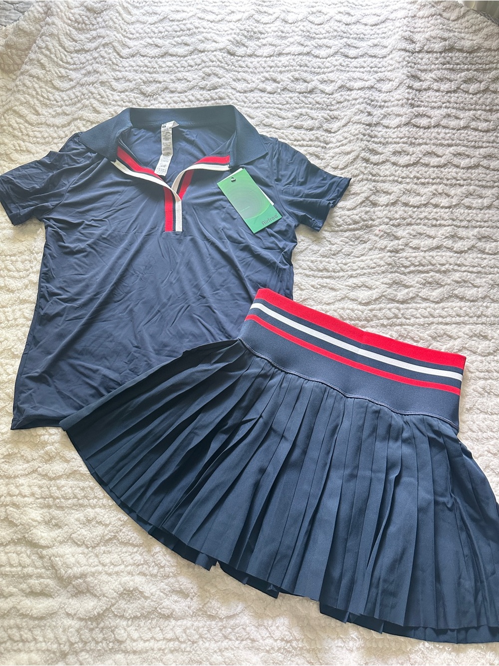 Navy and red Tennis Skirt Color Block High Waisted Golf Polo Two Piece Skirt Set